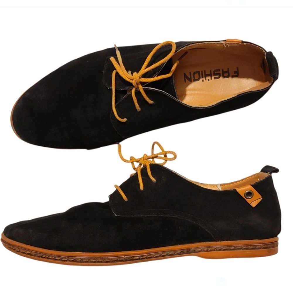 FASHION Suede Lace up Men's Black Oxford shoes Size 11.5 - Picture 2 of 11